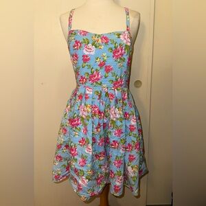 Forever 21 I love h81 Blue pink floral mini Dress large